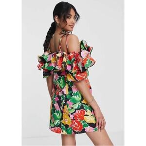 Topshop Bardot Mini Dress in Multi, size 8, NWOT Resortwear Tropical Love Island